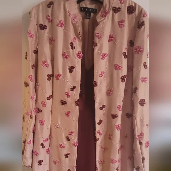 HYPE Vintage Silk Embroidered Dress Coat, Mauve/Wine/Pink, Size Large - Picture 15 of 15